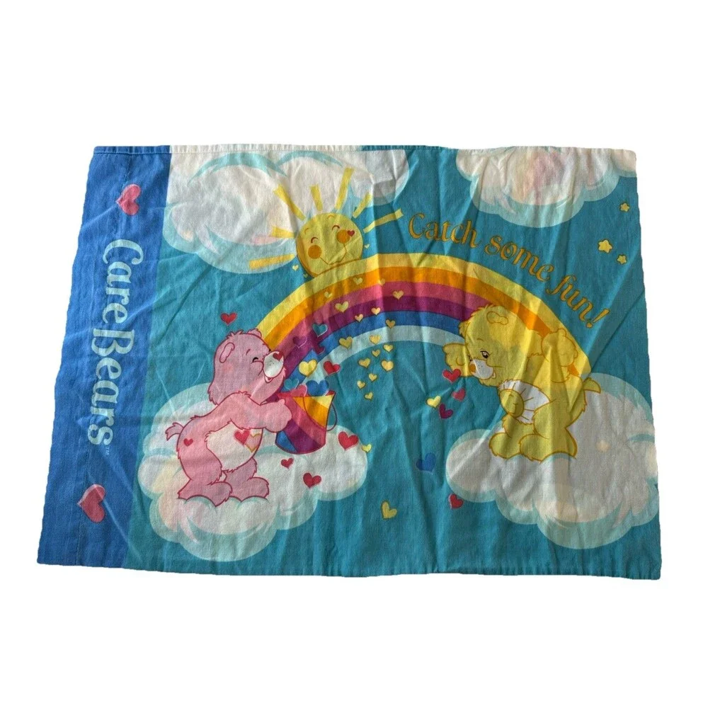 Care Bear Twin sheet set fitted flat pillowcase Used Heart sweet treats 2002 VTG